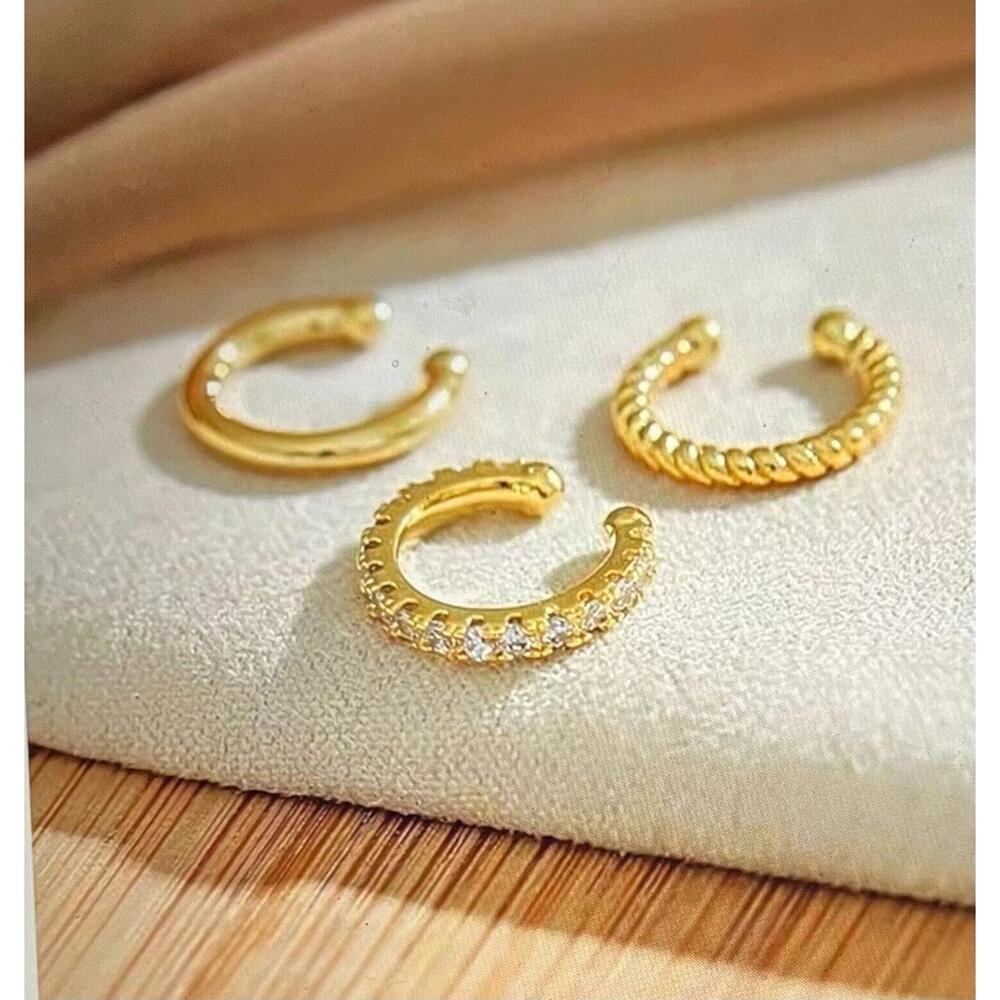 No Piercing Cuff Gold Ear Cuff w/ Pave Cubic Zirconia 3 NWOT